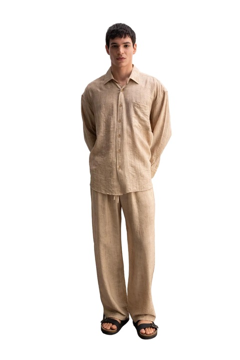 Pantaloni barbati, Giesto, Relaxed Fit, picior drept, bej, poliester-viscoza