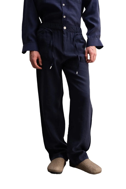 Pantaloni barbati, Giesto, lyocell/poliester, talie cu snur, bleumarin