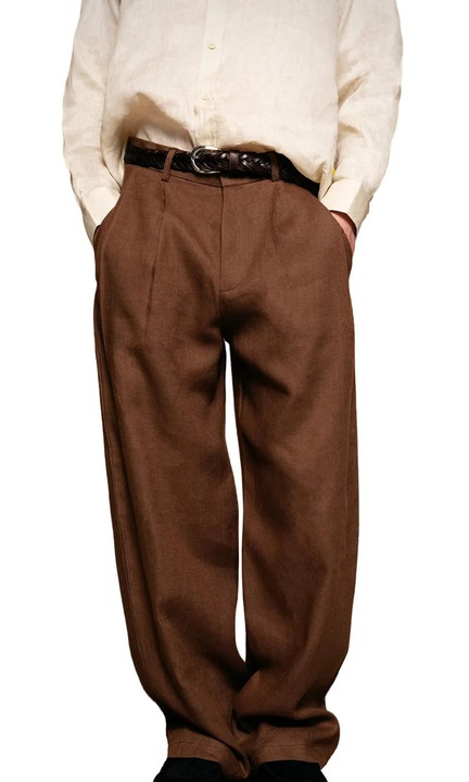 Pantaloni barbati, Giesto, din in, croiala dreapta, maro