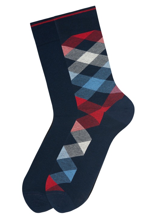 Șosete de bărbați din bumbac tip sochet – set de 2 perechi cu model, cu elastic necompresiv din țesătură de bumbac