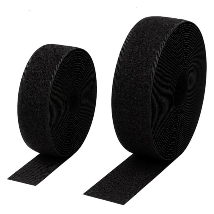 Tépőzáras szett varráshoz, fekete, 50mm, 25 m, kampós + hurkos