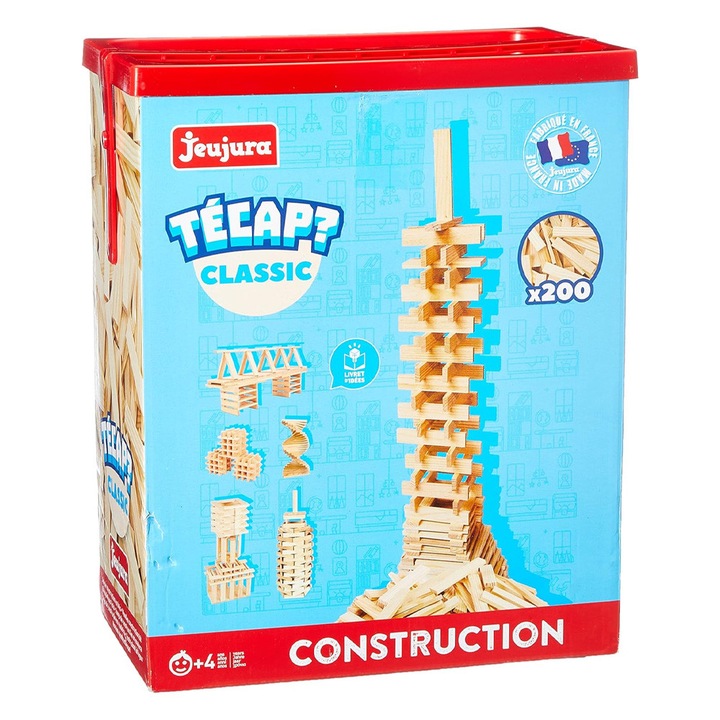 Set de construcție din lemn pentru copii Jeujura Tecap Classic 0833200 DC, 200 de piese, 4+, 32 x 25.5 cm