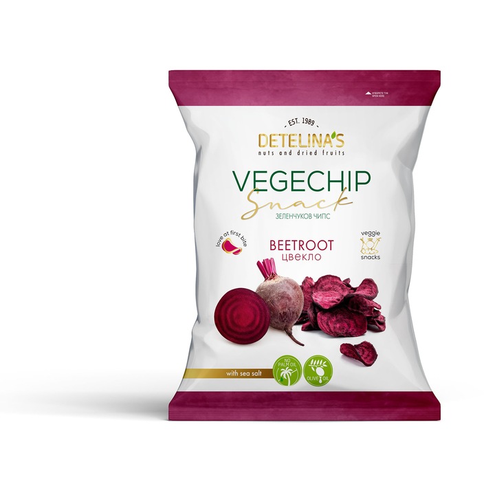 Чипс от цвекло, Ядки Детелина, 60 г, солен, с естествени аромати