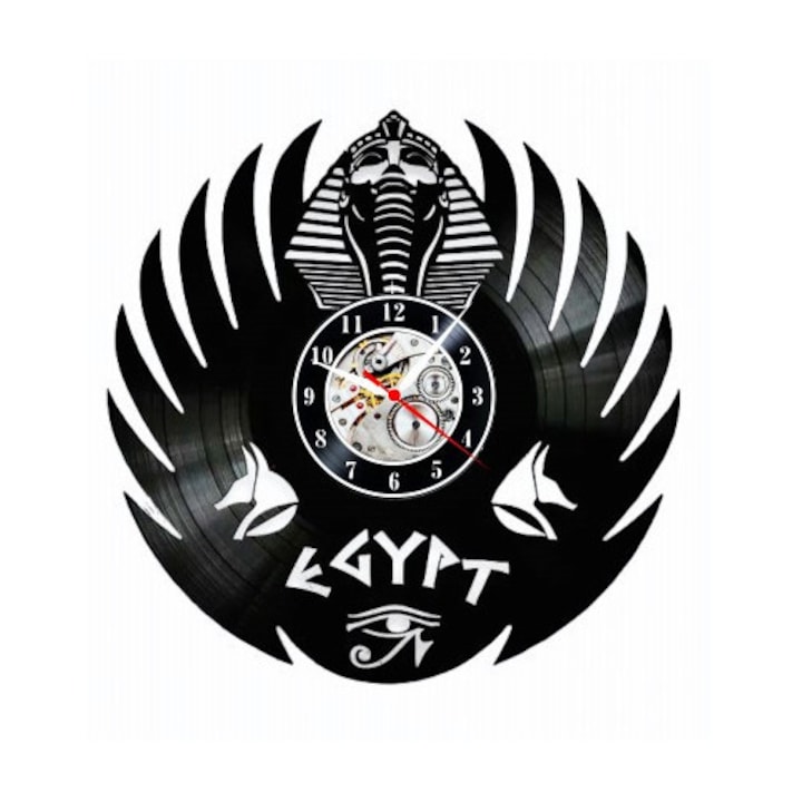Dekoratív falióra "Ókori Egyiptom Misztériuma", bakelitlemezből (Vinyl Record) készült, Fáraó & Anubisz design
