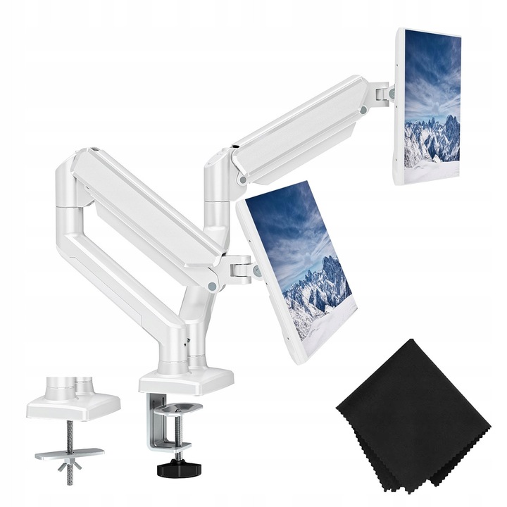 Kétmonitoros asztali tartó 13–32”-os monitorokhoz, 3D gázrugós, állítható, VESA 75x75 / 100x100, fehér D-ADV-@
