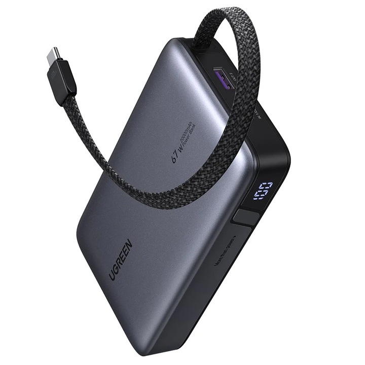 Baterie Externă UGREEN PB550, Încărcare Rapidă, 20000 mAh, Gri