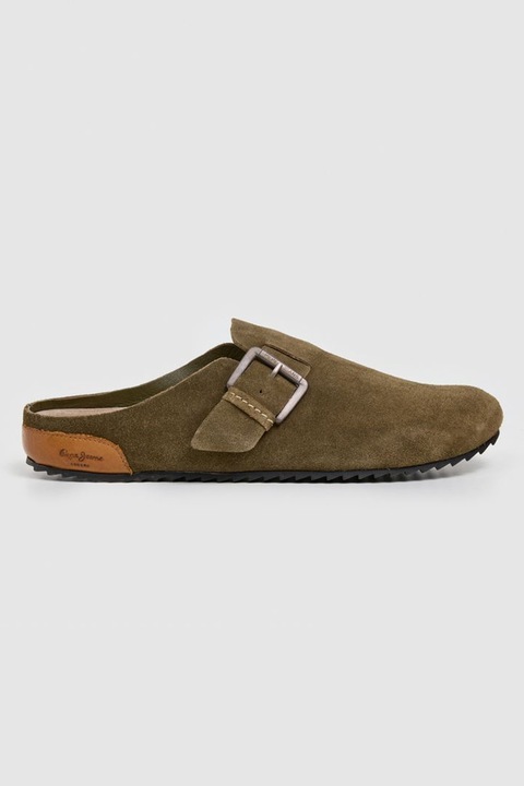 Pepe Jeans London, Nyersbőr mokaszin díszcsattal, Olívazöld