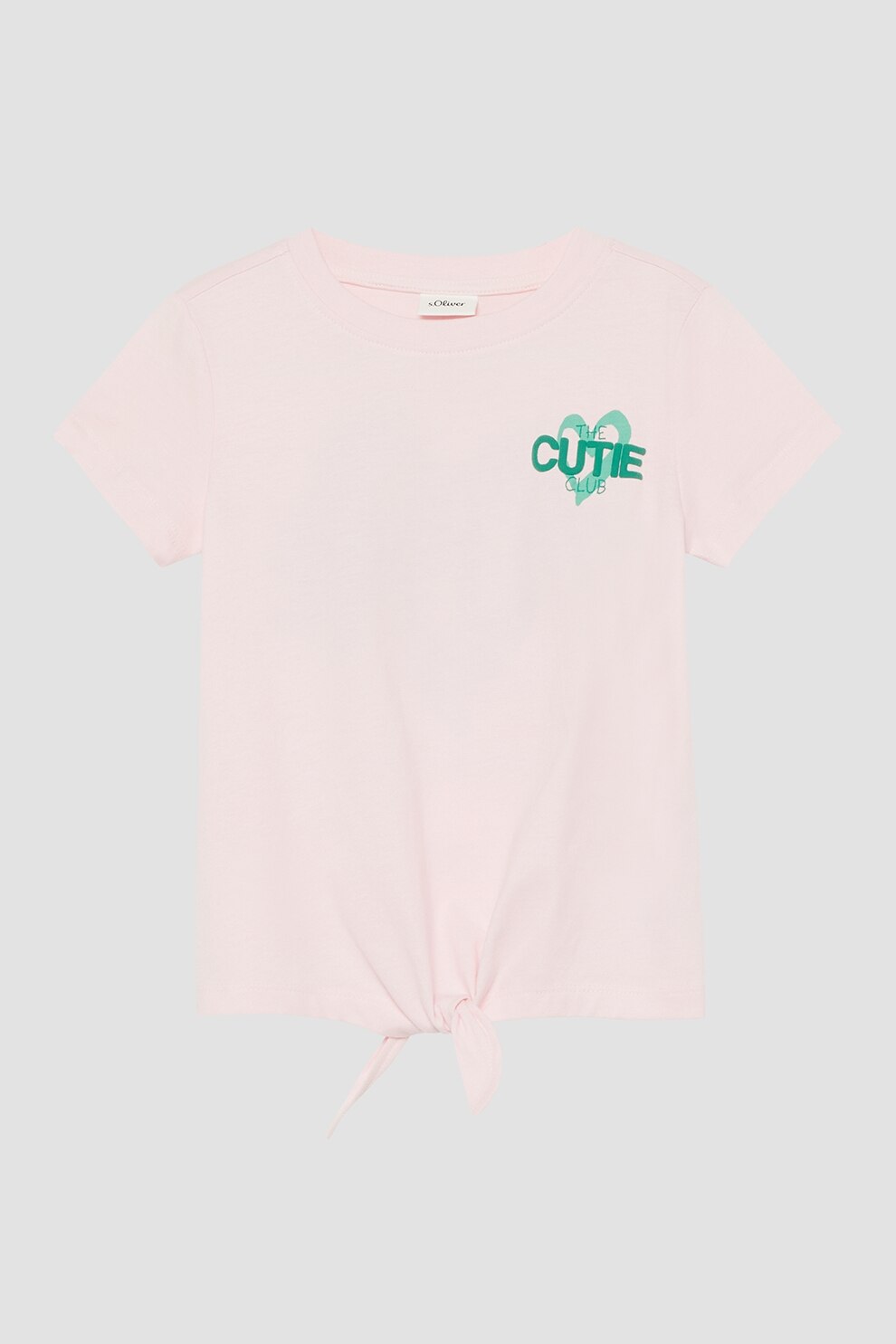 s.Oliver, Tricou cu imprimeu si snururi frontale, Verde, Roz pal, 128-134 CM