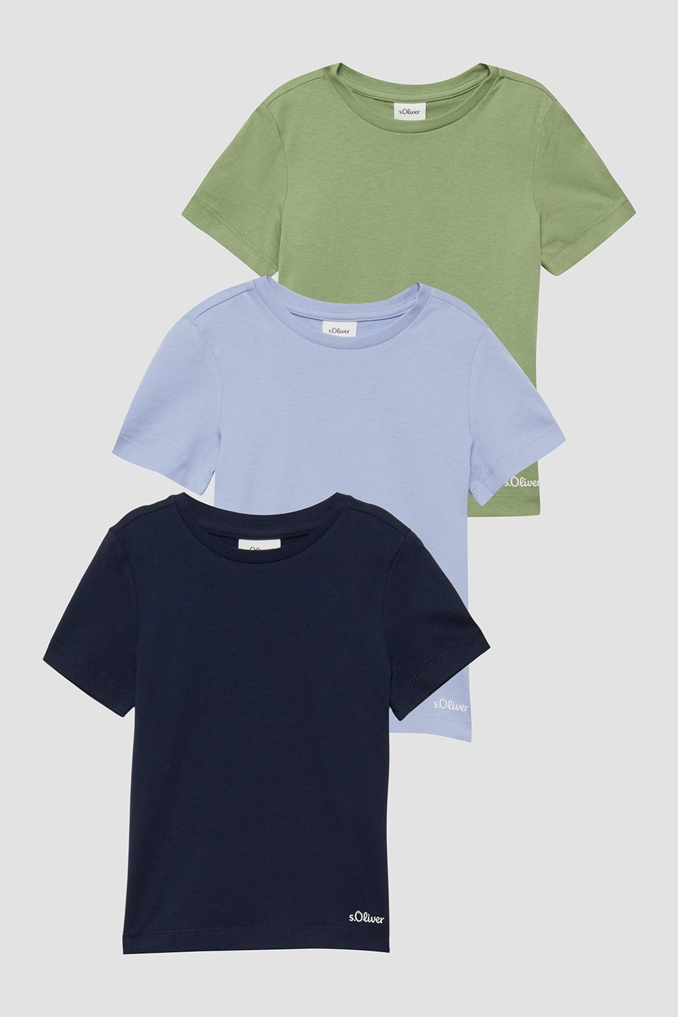 s.Oliver, Set de tricouri din bumbac - 3 piese, Verde, Albastru, 128-134 CM