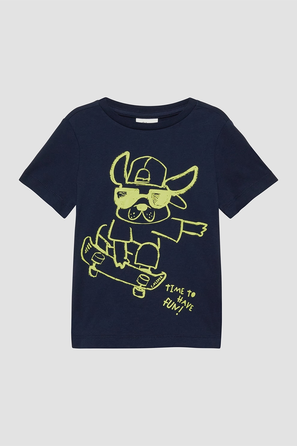 s.Oliver, Tricou cu decolteu la baza gatului si imprimeu grafic, Verde lime, Bleumarin, 116-122 CM