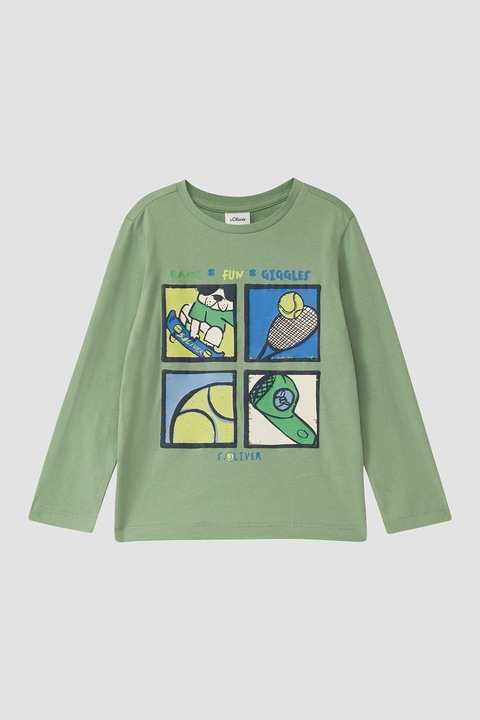 s.Oliver, Bluza din bumbac cu decolteu la baza gatului, Verde/Galben/Albastru