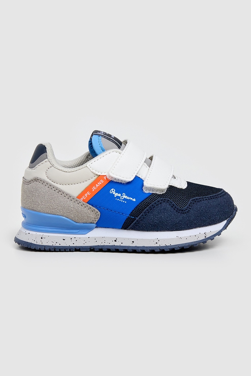 Pepe Jeans London, Pantofi sport cu model colorblock si velcro, Albastru ultramarin, Portocaliu mandarina, Albastru royal, Alb optic, 28 EU