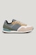 Pepe Jeans London, Pantofi sport de piele ecologica cu insertii de material textil, Alb/Negru/Albastru prafuit/Verde sparanghel
