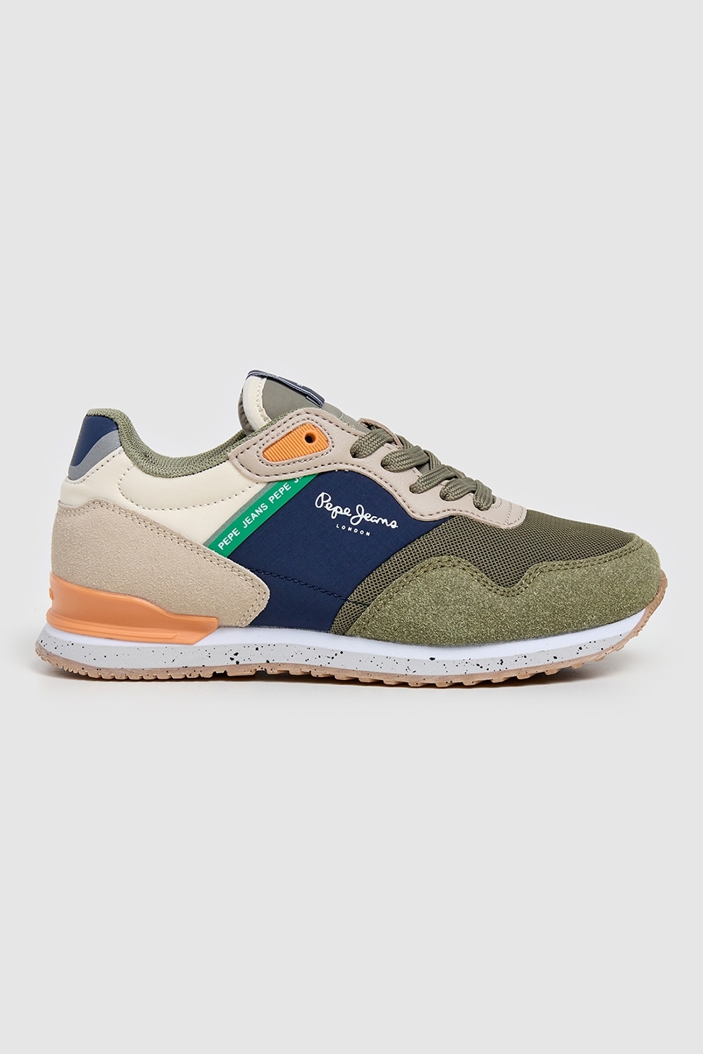 Pepe Jeans London, Pantofi sport din material sintetic cu insertii de plasa, Verde aquamarin, Verde sparanghel, Alb murdar, Bleumarin, 32 EU