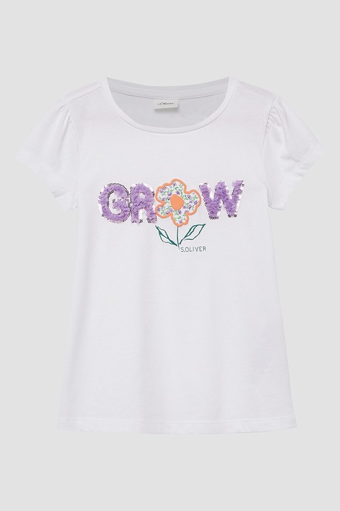 s.Oliver, Pamutpóló feliratos rátéttel, Lila/Fehér