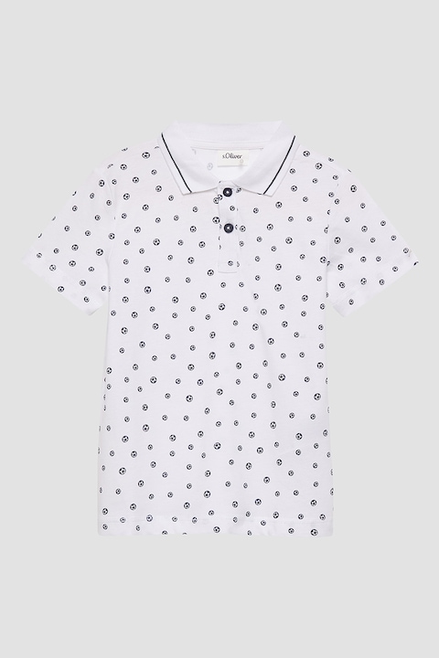 s.Oliver, Galléros póló mintával, Fehér/Tengerészkék