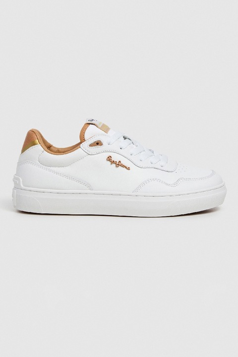 Pepe Jeans London, Bevont bőr és műbőr sneaker, Fahéjbarna/Fehér