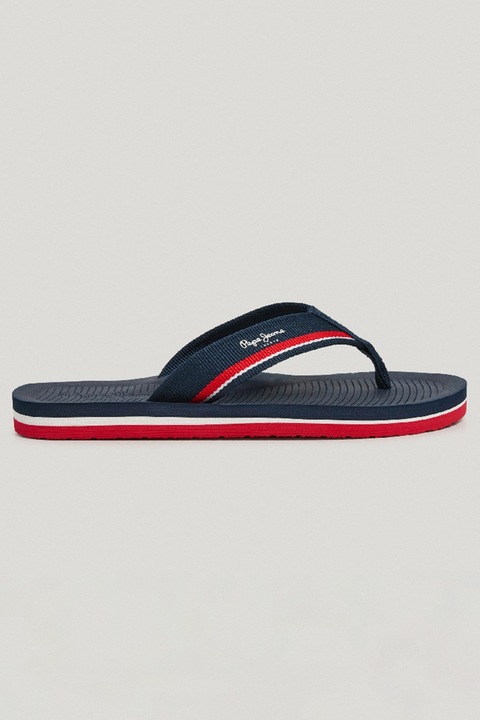 Pepe Jeans London, Textil flip-flop papucs logós részlettel, Fehér/Élénkpiros/Tengerészkék