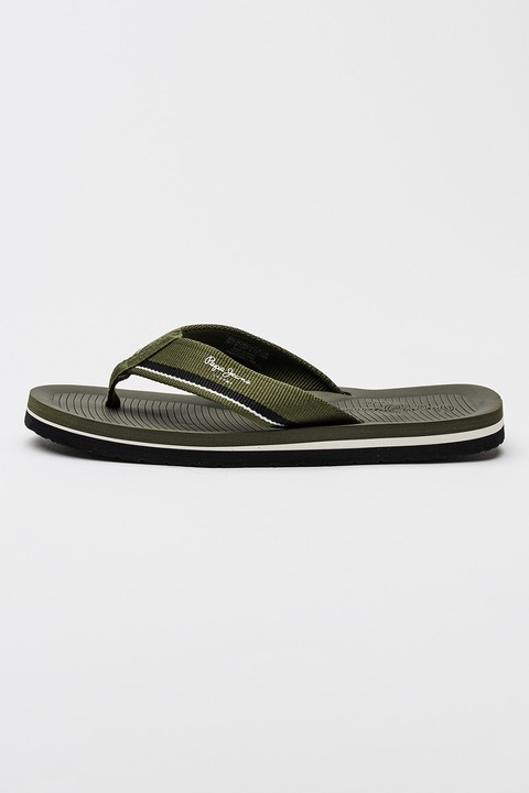 Pepe Jeans London, Textil flip-flop papucs logós részlettel, Fehér/Fekete/Sötét khaki