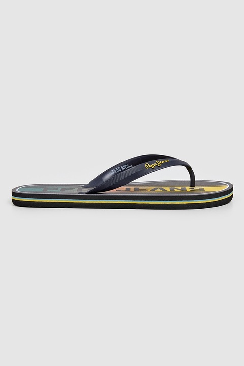Pepe Jeans London, Flip-flop papucs logóval, Sötétkék/Sáfránysárga