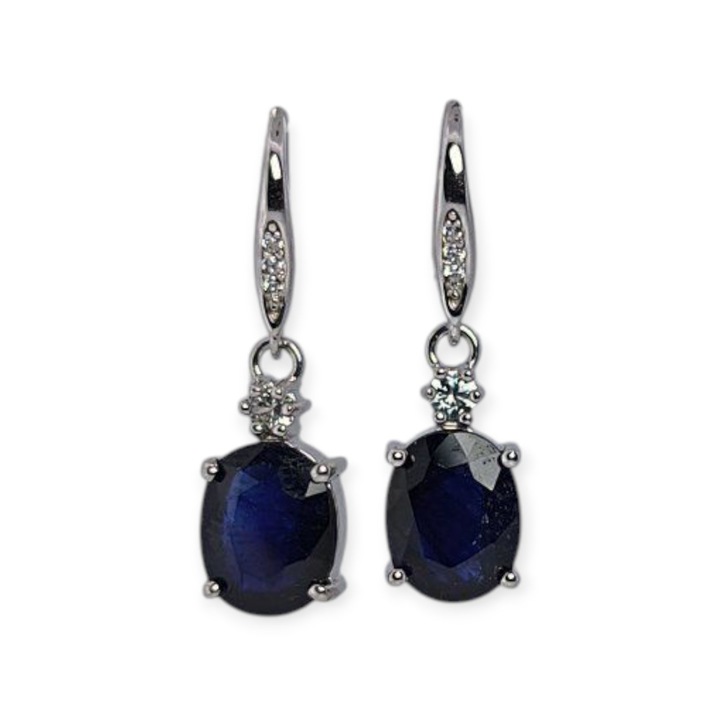 Класически сребърни обеци със сапфир от Тайланд