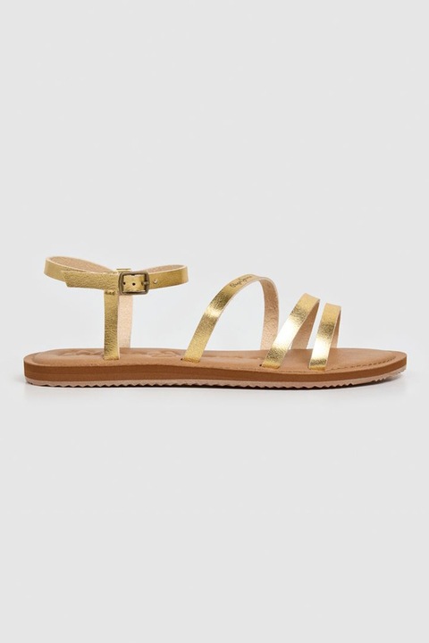 Pepe Jeans London, Sandale de piele ecologica cu logo discret, Auriu