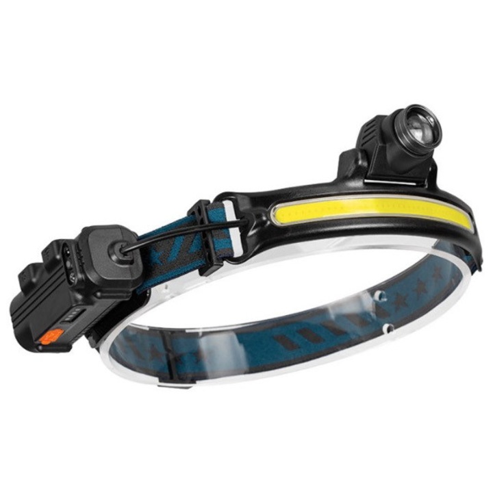 W678 COB LED fejlámpa indukcióval és 3 világítási móddal, USB 3W