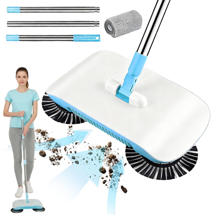 Matură manuală 3 în 1 CHOOLY, aspirator umed-uscat, design ergonomic, albastru/alb/negru, dimensionare 110x34x17cm, set complet