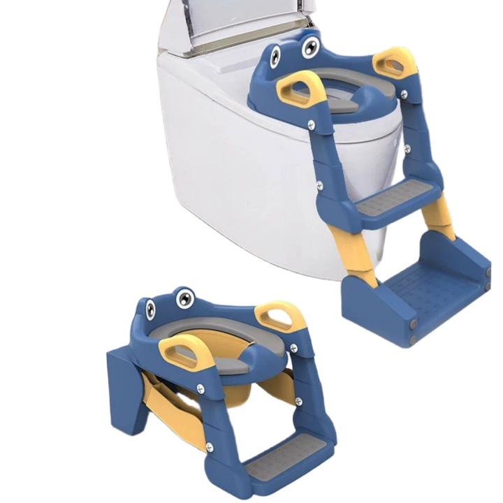 Scaun de toaleta 2-in-1 pentru copii, MunDeir®, pentru baieti si fete, Albastru si Galben