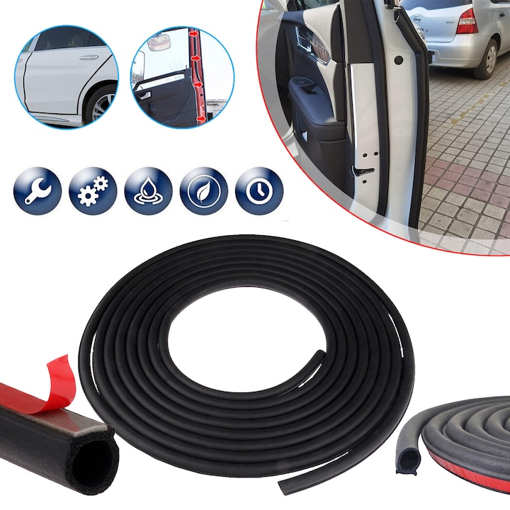 Универсална гумена уплътнителна лента за автомобилна врата, 5 м D-образна самозалепваща се уплътнителна лента, гумена уплътнителна лента за уплътнение на автомобилно стъкло, капак на двигателя, багажник на автомобилна врата
