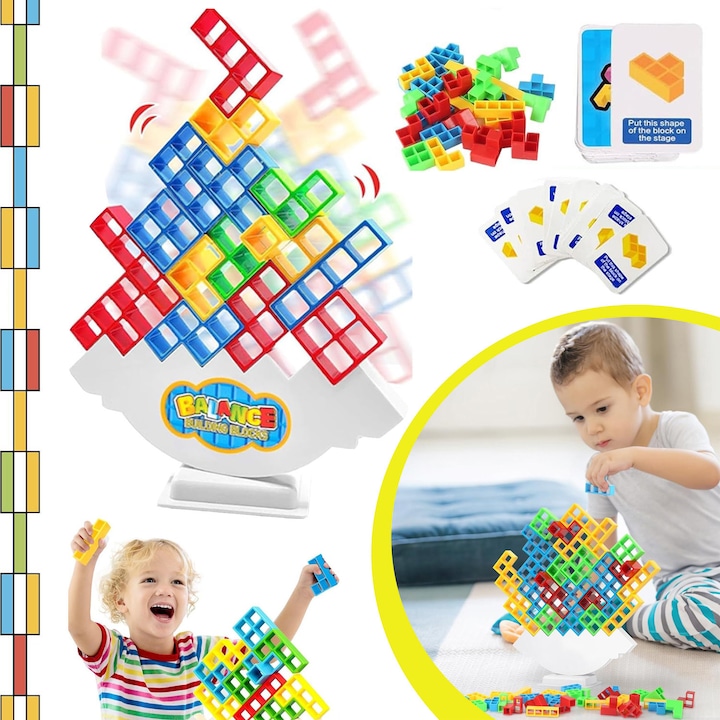 Joc Turn De Stivuire Cu 64 De Piese Cu 22 De Carti, Jocuri De Echilibru Cu Blocuri De Constructie Pentru Copii Si Adulti, Jocuri De Societate Distractive Pentru Familie Si Clasa, Jucarii Cadou