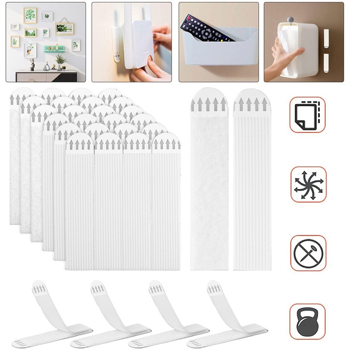 30 Чифта (60 Ленти) Залепващи Ленти За Окачване На Картини, Големи Двустранни Монтажни Ленти С Кука И Примка, 93x19 мм, Самозалепващи Се За Фоторамки За Стена, За Окачване На Рамки За Плакати