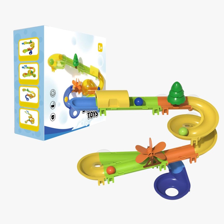 Pista de Apa pentru Baie Copii – Jucarie Interactiva cu Bile si Morisca, Set Modular, Montare cu Ventuze, 3+ ani