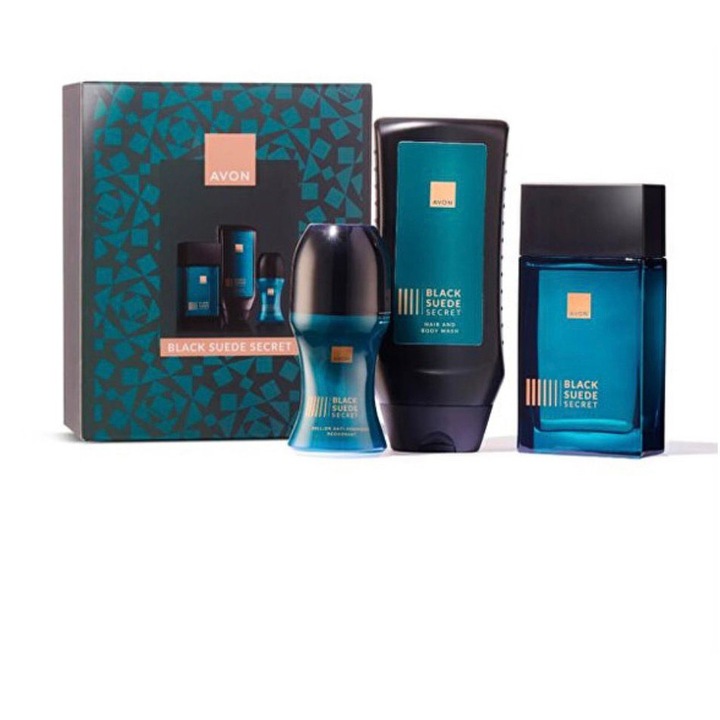 Black Suede Secret ajándékszett, Eau de toilette 100 ml, Golyós dezodor 50 ml, Tusfürdő 250 ml, Avon