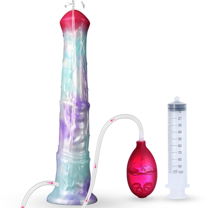 Сквиртинг дилдо за кон, дълъг и тънък 12 инча, реалистичен с вендуза – син силиконов драконов дилдо, анален секс играчка за гей мъже и жени/двойки (син)