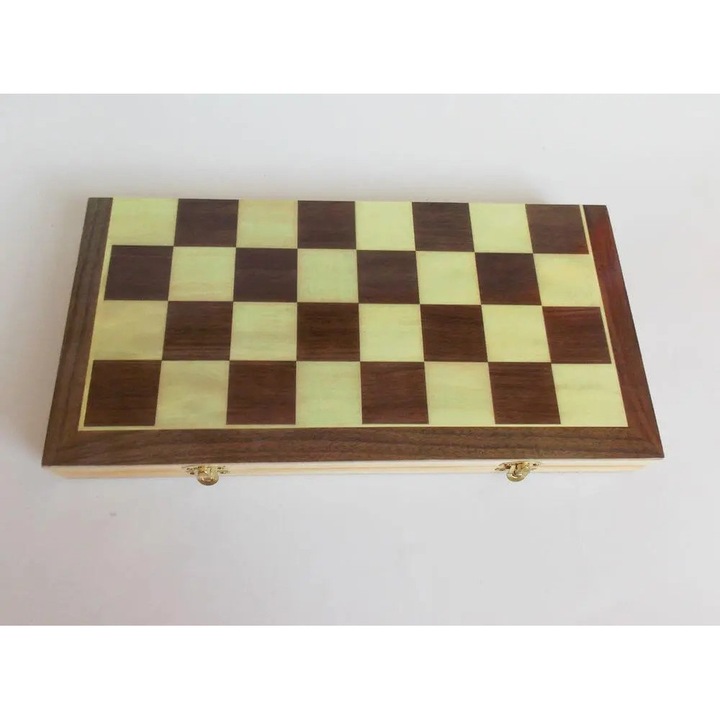 Joc de Table sah, dame si zauri, 50 x 50 cm-3-in-1, din lemn, tabla pliabila, design clasic, ideal pentru copii si adulti