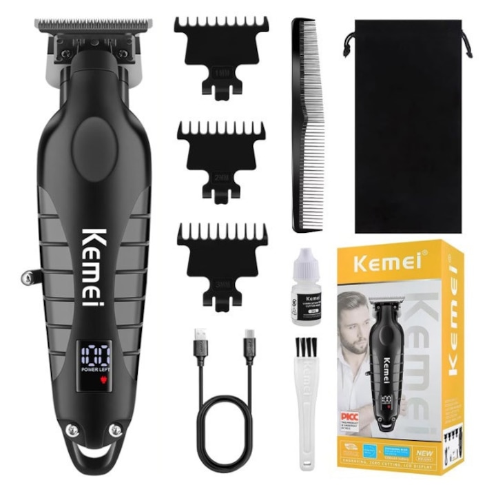 Masina de tuns Kemei KM 2293 trimmer profesional lama T LCD fara fir