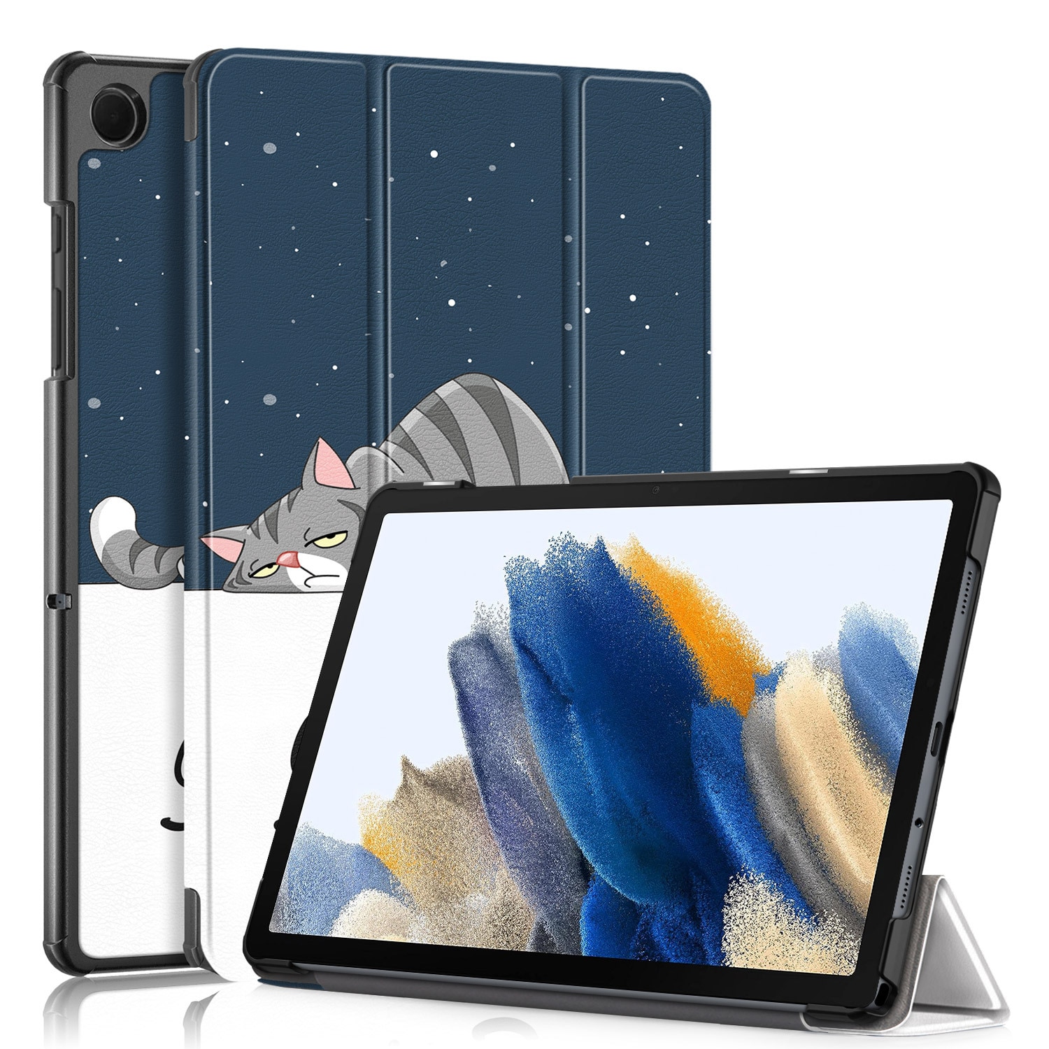 Husa de protectie trifold pentru Samsung Galaxy Tab A11 Plus / A9 Plus 11”, functie Auto Sleep/Wake, usoara, Pisica lenesa