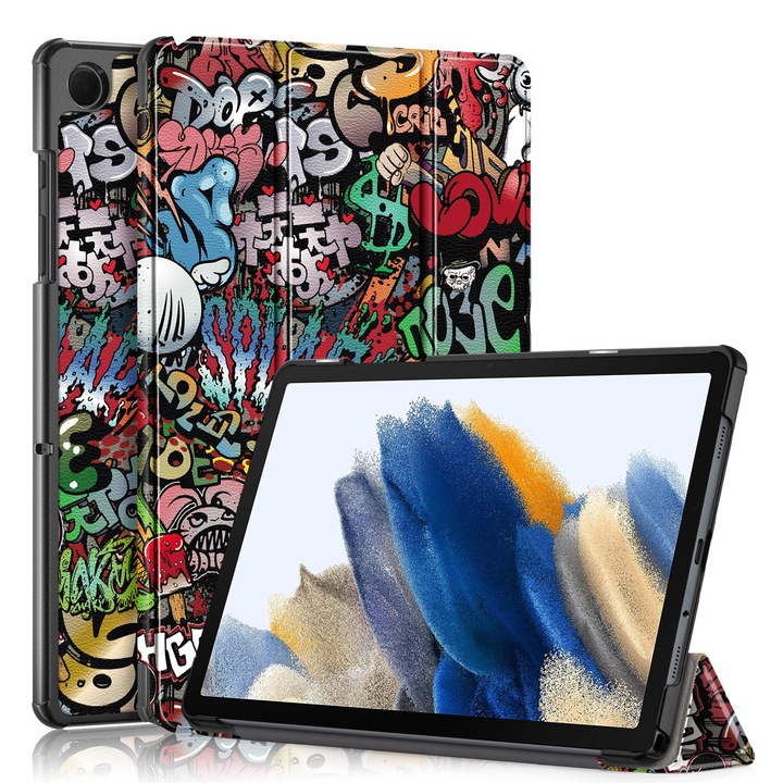 Husa de protectie trifold pentru Samsung Galaxy Tab A11 Plus / A9 Plus 11”, functie Auto Sleep/Wake, usoara, Graffiti