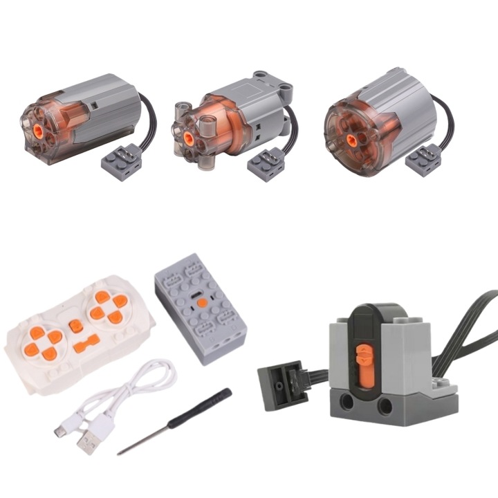 Комплект от 7 двигателя с дистанционно управление, мотор XL/L/M, батерия, дистанционно управление, сервомотор, 500 RPM, въртящ момент 90 Ncm, сив