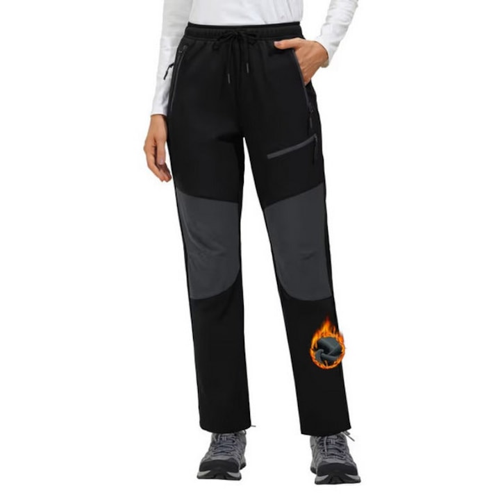 Pantaloni de ski de iarna pentru femei, impermeabili, negri, Negru
