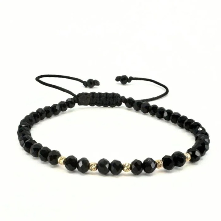 Bratara cu cristale rondele si 5 bilute de 2.5mm din aur 14k - reglabila