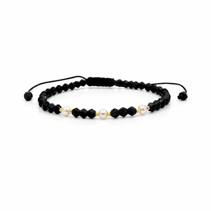 Bratara cu cristale biconice, perle si bilute din aur 585 14k - reglabila