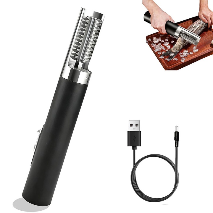 Curatator electric de solzi de peste, Garsonal, 125W, 20.000 rotatii pe minut, IPX7, negru, 26x5cm