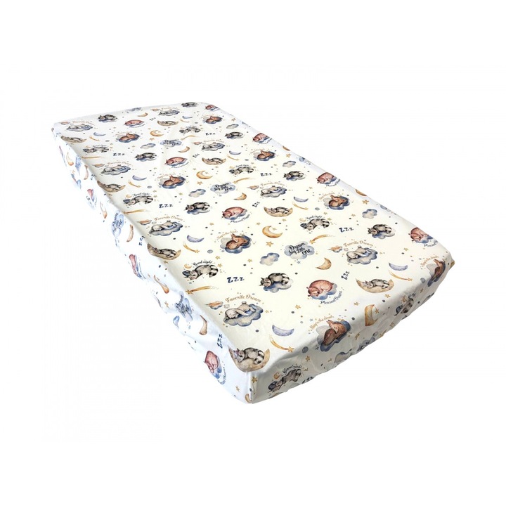 Cearsaf pentru pat copii Nichiduta Sleep in the clouds 120x60 cm din bumbac cu banda elastica roata