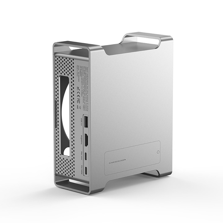 Statie de andocare 3 in 1 compatibil cu Mac Mini, Garsonal, stand + cutie SSD + HDMI dual, incarcare rapida 100W, argintiu