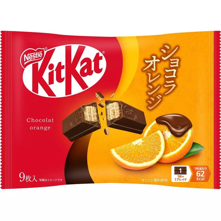 Kit Kat, ciocolată cu portocale, set 9 batoane, 11.6 g fiecare, ediție asiatică