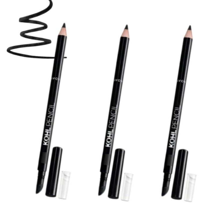 Set 3 creioane de ochi cu burete KOHL, Avon, True Black, 3 x 1.05g