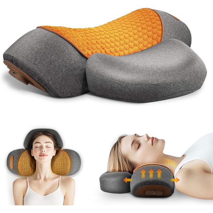 AVAKKER® 3 az 1-ben nyakmasszázs párna, újratölthető, fűtés és húzó funkció, púpos korrektor, mélyszöveti masszázs, 100% pamut, váll- és nyakfájdalom enyhítésére, ergonomikus kialakítás