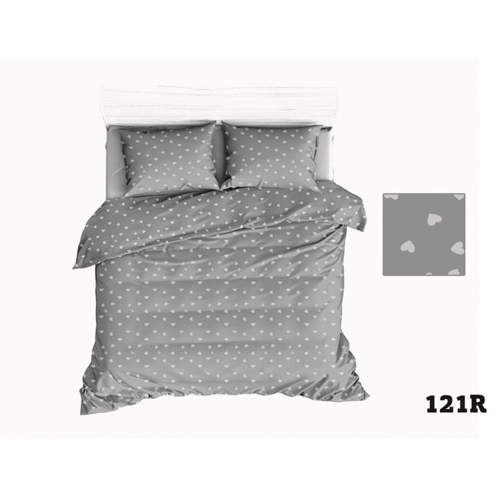 Lenjerie de pat, 150x200cm, bumbac, gri, alb, set 2 piese